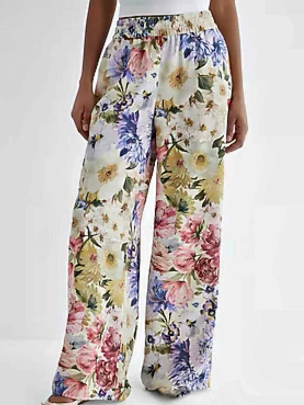 Express Satin Wide Leg High Rise Floral Pants